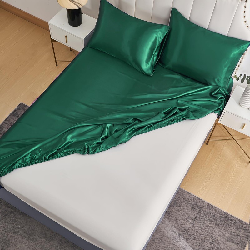 DuShow Satin Fitted Sheet Green Single Bed 100 x 200