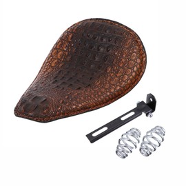 HANSWD 12" Heavy Duty Brown Gator Emboss Leather Driver Solo Seat with Chrome Barrel Spring For Sportster Bobber Chopper
