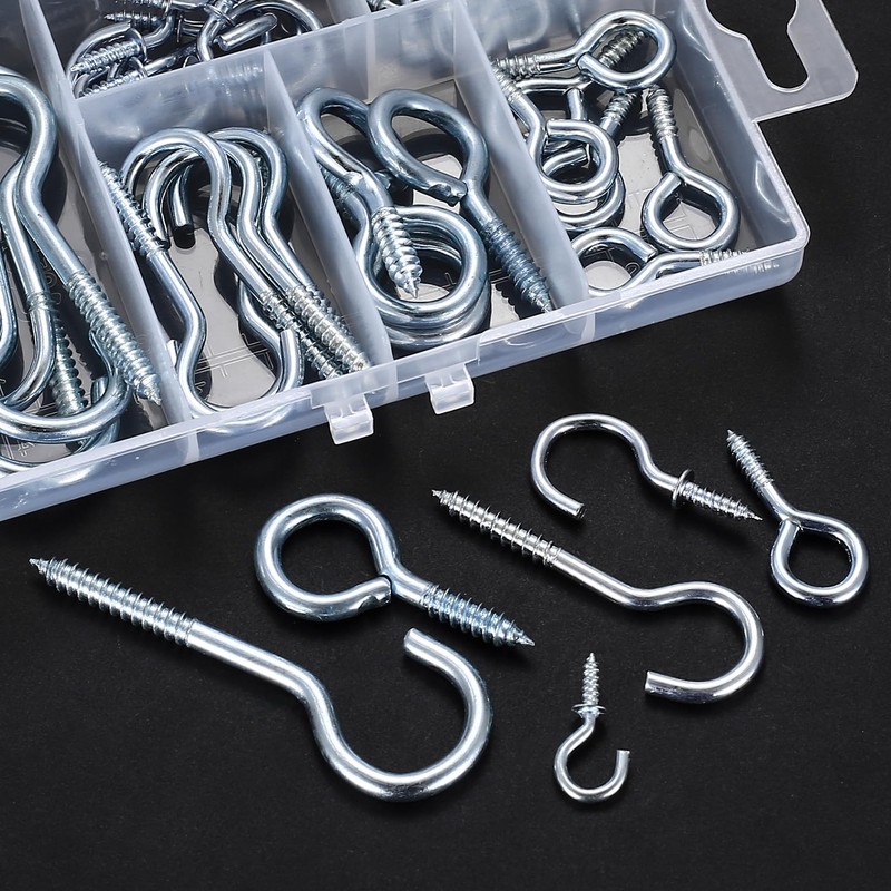 44 Piece Screw Hook Set: 12 Threaded Hook Screws &