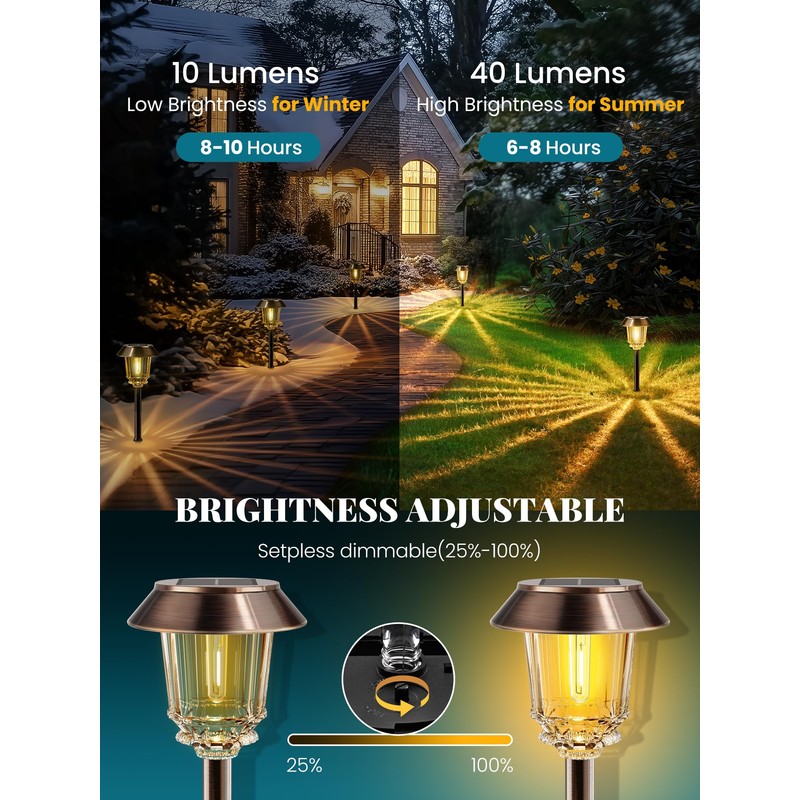 HMDecor Solar Lights Outdoor Waterproof,6 Pack Bronze Pathway Lights with