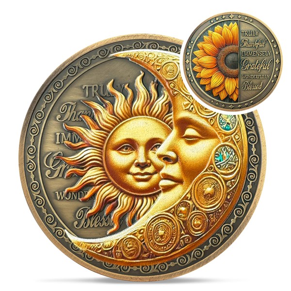 Sunflower Blessing Sobriety Coin - Affirmation Sun and Moon AA