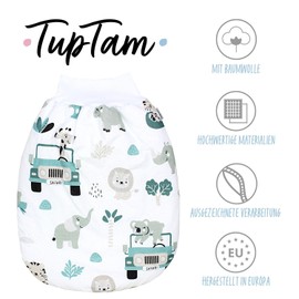 TupTam Baby Sleeping Bag with Wide Waistband Winter Sleeping Bag for Girls Boys Baby Sleeping Bag, Zoo Cars Grey Green
