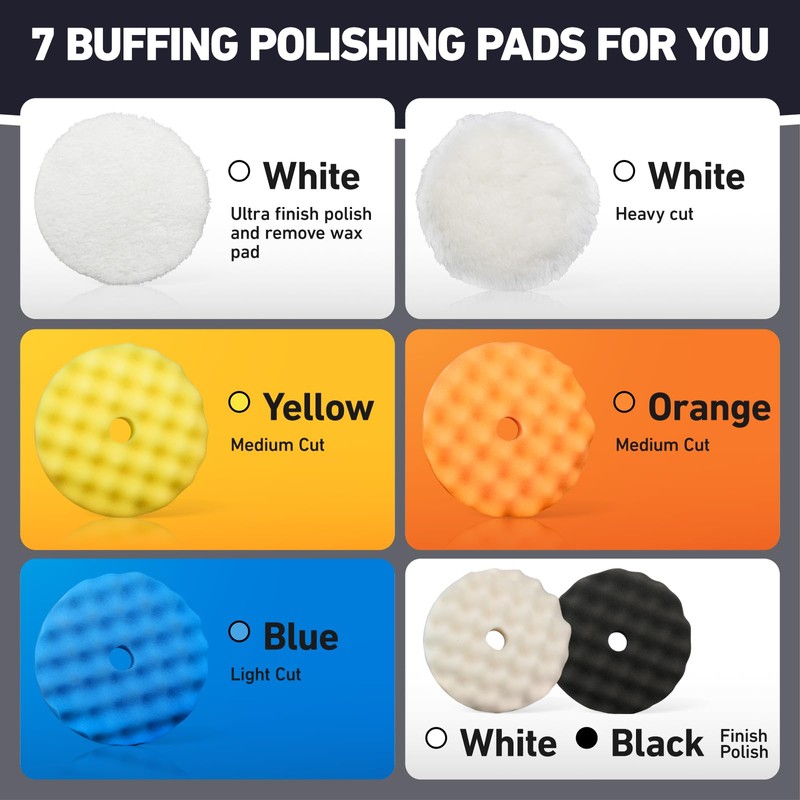 Autolock 6" Buffing Polishing Pads, 7Pcs 6Inch (150mm) Waffle Foam