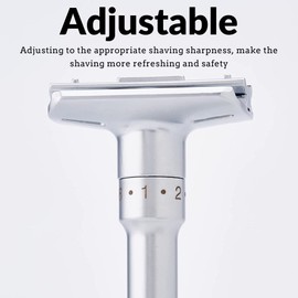 The Shave Factory Adjustable Safety Razor with Double Edge Safety Razor Blades | Traditional Shaving Set for Wet Shaving Enthusiasts (200 Derby Extra Razor Blades, Platinum)