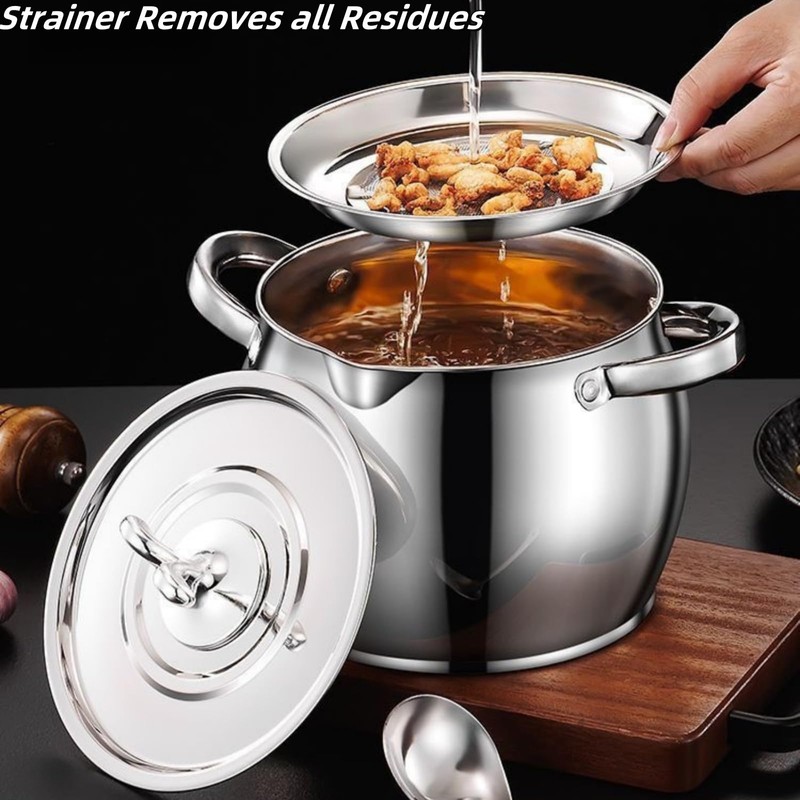 118oz Stainless Steel Jumbo Bacon Grease Container with Removable Strainer,