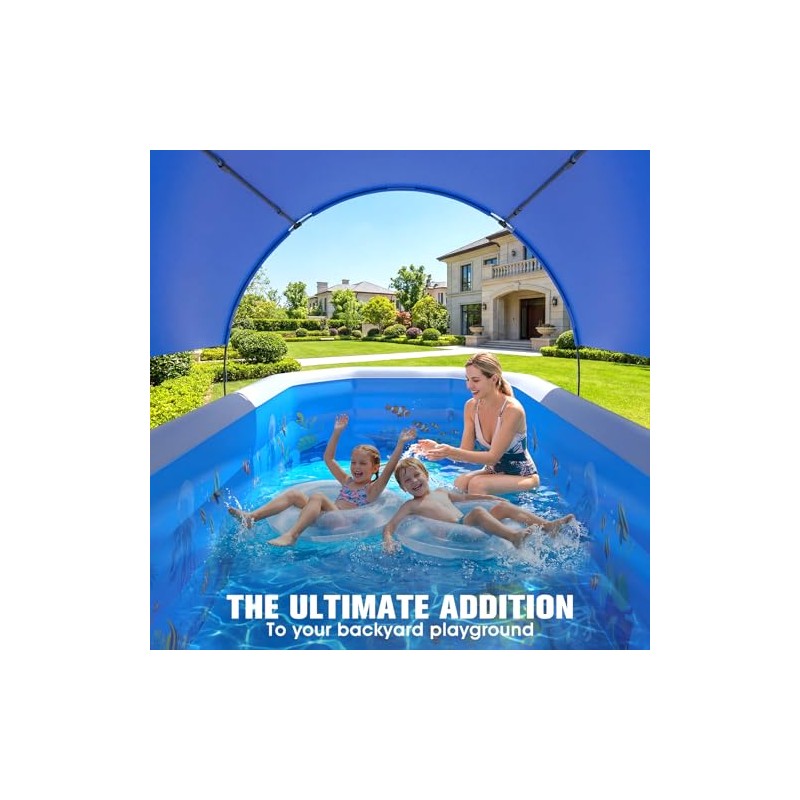 2026 Inflatable Pool with Canopy, Large Inflatable Pool for Kids,Adults,