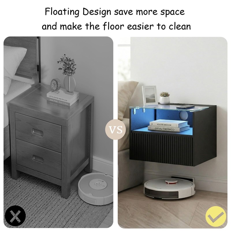 Arbuxzuy Floating Nightstand Set of 2 with Charging Station and