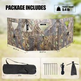 WTVIDAS Hunting Blind for Turkey, 3-Panel See Through Ground Blind Portable & Silent Pop-Up Hunting Ground Blinds for Deer & Turkey Hunting