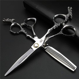 JIESENYU Hairdressing Scissors, 440C Steel, Professional Hair Cutting Scissors, 6 Inch Silver Thinning Scissors