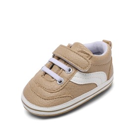 Shidangdisk Baby Shoes Boys Girls Infant Sneakers PU Leather Non-Slip Soft Rubber Sole Toddler Crib First Walker Shoes (0102a/Khaki, Infant, 0 Months, Age Range, US Footwear Size System, 6 Months, Medium)