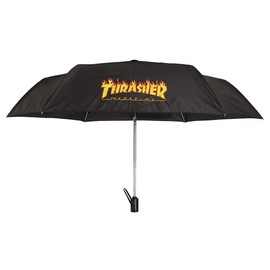 THRASHER FLAME Automatic Open and Close Folding Umbrella, Black, 22.8 inches (58 cm), Fire Pattern