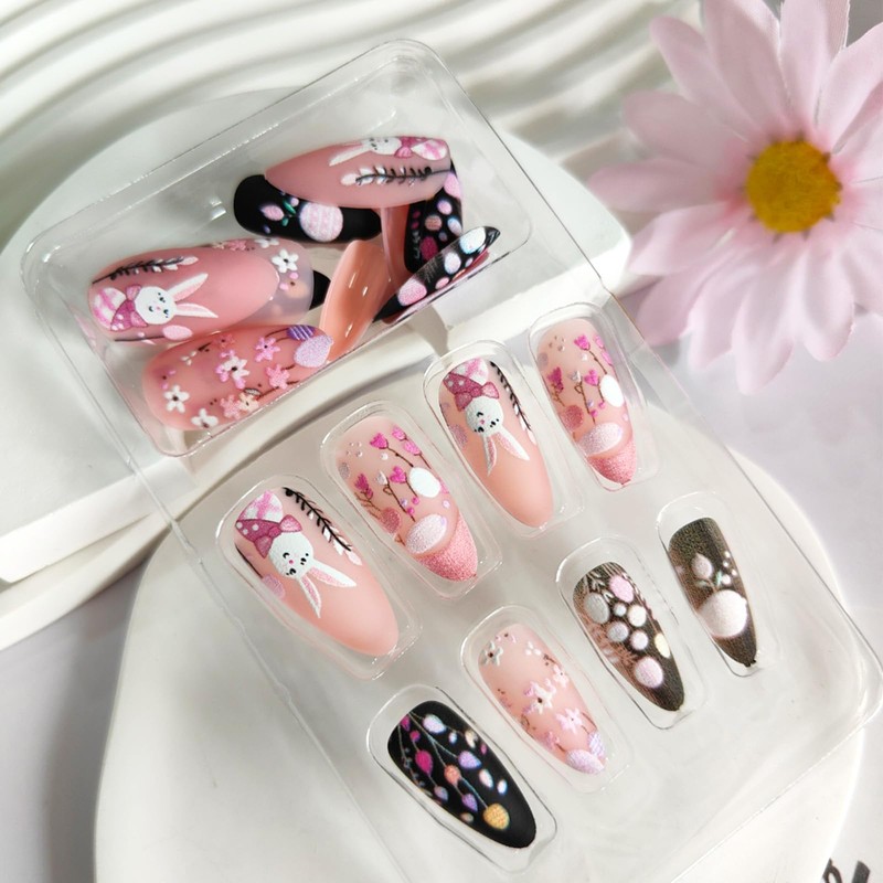 24 Pcs Easter Press on Nails Almond Shaped Fake Nails