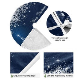 ATTX Winter Blue Snowflakes Christmas Tree Skirt Home Decoration Large Round Tree Skirt 35.4 Inches
