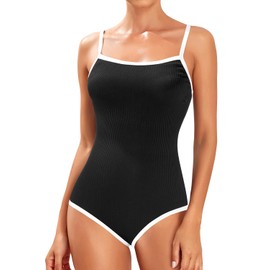 Tempt Me - Traje de baño deportivo de una pieza para mujer, color acanalado, Negro Blanco, M