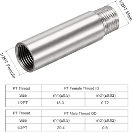 Awclub Shower Head Extension Arm, 4-Inch 1/2PT Male to 1/2PT Female Thread 304 Stainless Steel Cast Pipe Fitting Coupler
