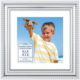 Icona Bay - 4x4 Silver Picture Frame with Removable Mat for 3x3 Photo - Beautifully Detailed Molding - Contemporary Picture Frame - Wall Mount or Table Top - Inspirations Collection