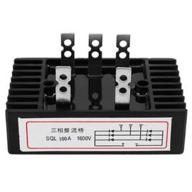 Fafeicy SQL100A Three Phase Diode Bridge Rectifier, 1600V Black Three Phase Diode Full Bridge Rectifier, with 2 Fixing Holes, AC to DC, Power Regulators & Converters