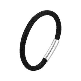 Supcare Bracelet for Men Leather Bracelet Black Brown Braided Wax Wrap Bracelet Leather Bangle Wrap Bracelet Stainless Steel Clasp Leather Bracelet Simple Fashion Jewellery for Men Women, Stainless