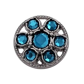 Eye-catching silver metal buttons with turquoise blue rhinestone plastic glitter (5 pieces) (17 mm)