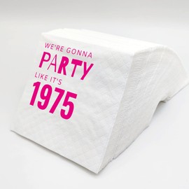 SharkBliss Funny 50th Birthday Cocktail Napkins, 100 Pack Pink We're Gonna Party Like It's 1975 Disposable Paper Beverage Cocktail Napkins for Women Her 50th Birthday Party, 2-Ply, 5x5" (1975 Pink)