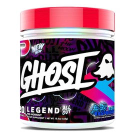 GHOST Legend All Out V2 Pre-Workout Powder, Frambuesa Azul - 20 Porciones - Suplemento Pre-Entrenamiento para Hombres y Mujeres - Energía y Congestión - Cafeína, Citrulina, Vitamina B