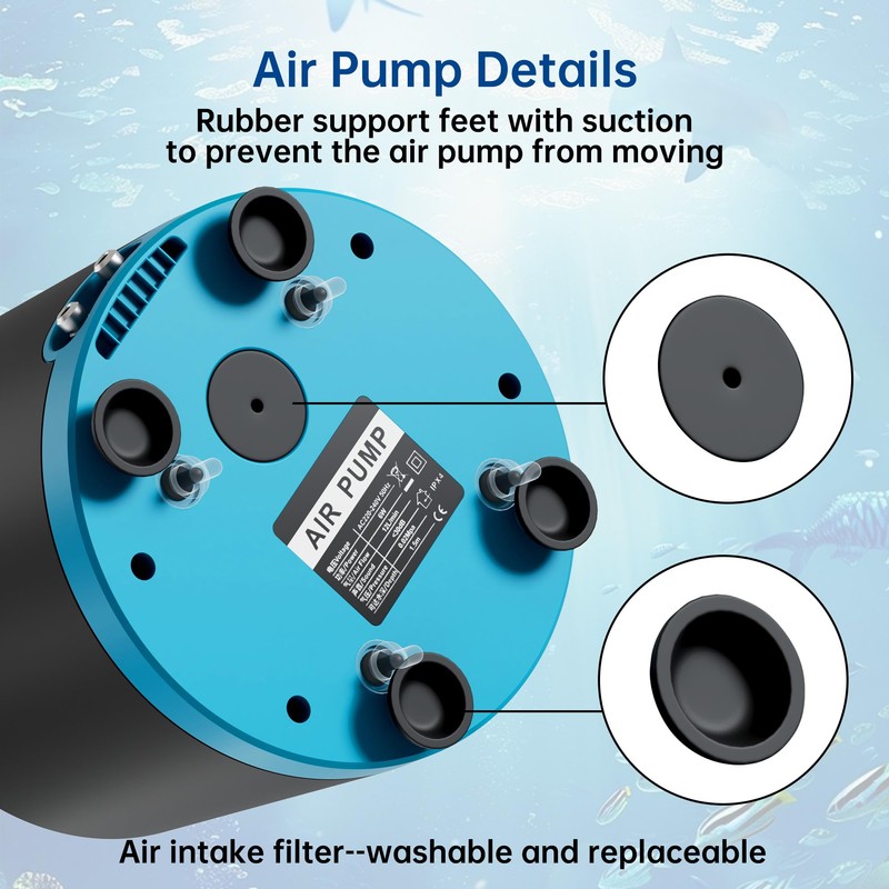 Aquarium Air Pump with Adjustable Double Outlet air Stone Bubbler