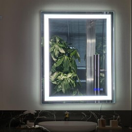 LED Bathroom Mirror with Lights Smart Makeup Mirror Lighting 32x24In Wall Vanity Mirror Lighted Anti-Fog,Stepless Dimmable Change Adjustable Colour,Touch Switch Memory Function,Shatter Proof