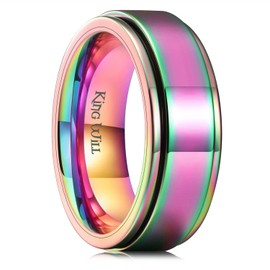 King Will Rainbow Color Spinner Ring for Men Women- Basic 8mm Rainbow Color Plated High Polished Fidget Ring Comfort Fit Mens Wedding Band For Everyday Wear 13
