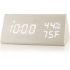 Digital Alarm Clock LED Display Sound Control Temperature Humidity Wood