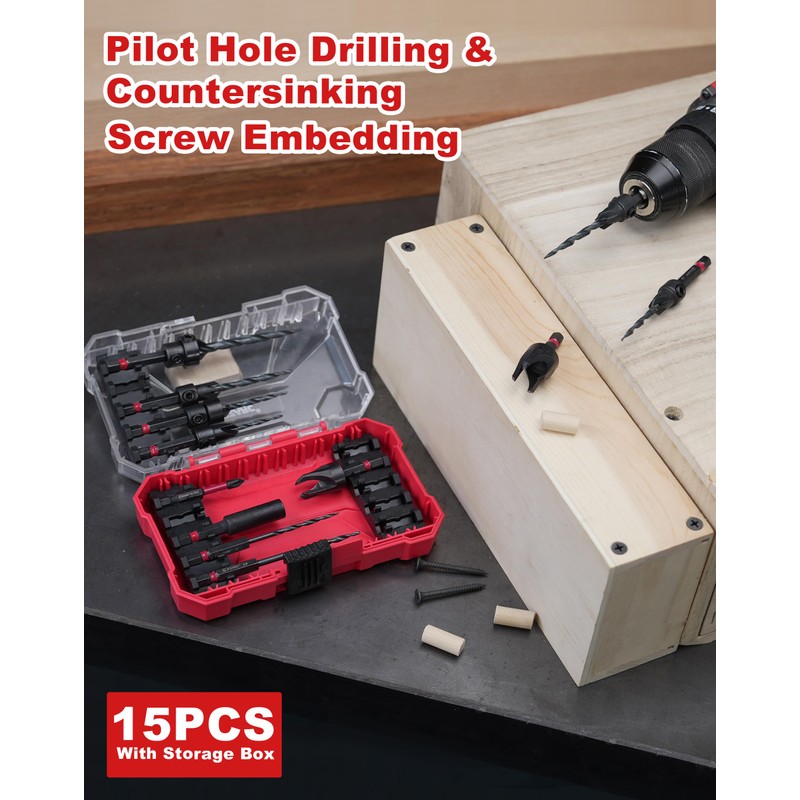 EZARC Countersink Drill Bit Set, 15 PCS Tapered Drill Bits