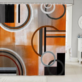Erosebridal - Cortina de ducha de color naranja quemado, accesorios de ducha geométricos negros y grises, cortina de ducha de tela de pintura al óleo de acuarela, cortinas de baño contemporáneas
