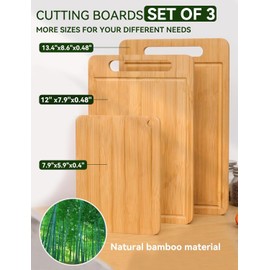 Bamboo Cutting Board Set of 3, Wooden Cutting Boards with Juice Groove for Kitchen, Thick Chopping Board for Meat, Vegetables and Fruits, Serving Cheese Board, Bread Board or Chopping Board Set