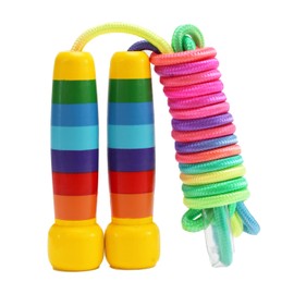 Children's Skipping Rope, 280 cm, Adjustable Rope Skipping Rope with Wooden Handle, 7 Colours, Rainbow Skipping Rope Kids for Boys and Girls, Fitness