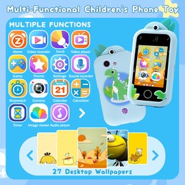 OBEST Kids Smart Phone for Girls,Dinosaur Christmas Birthday Gifts,Touchscreen MP3 Music Player with Dual Camera, Alarm Clock Kids Toy Phone Learning Toys for Girls Boys Age 3 4 5 6 7 8 with SD Card