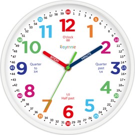 Roymnie - Reloj de pared para niños que aprenden a decir la hora que no hace tictac, funciona con pilas, pequeño reloj de tiempo de enseñanza, decorativo para habitación de los niños, aula, escuela (8