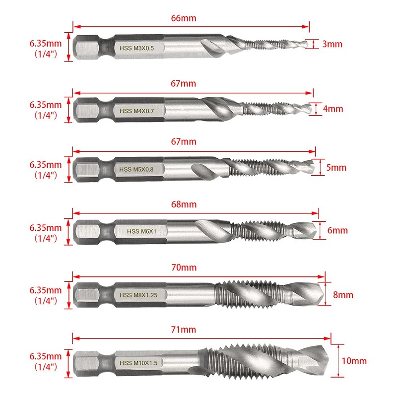 SeonFook 6 Pcs Tap Drill Set Drill Bit Hex Shaft