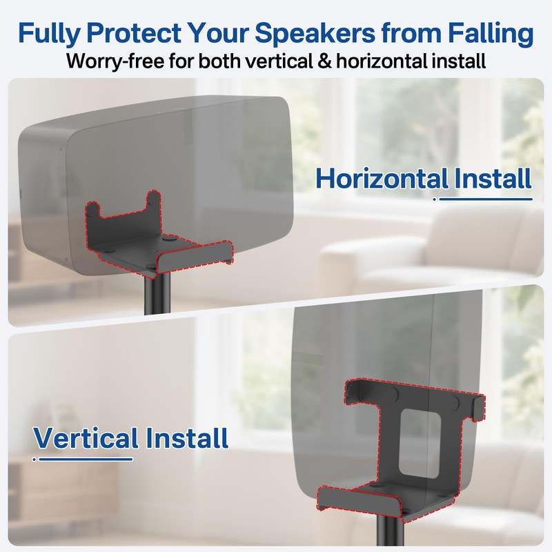 Upgraded Height Adjustable Floor Speaker Stand for Sonos Five &