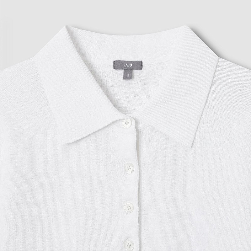 JAJU [JAJU] Women's Collar Short-Sleeve Knit_White