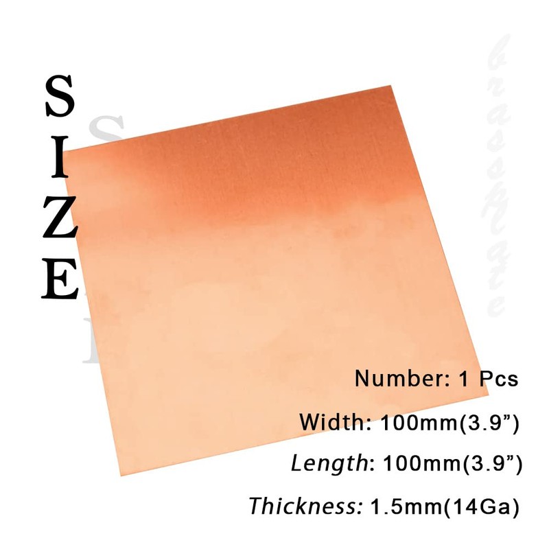 Tynulox 14 Gauge 99.9% Pure Copper Sheet, 1 Pcs (0.06"