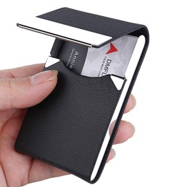 DMFLY Business Card Holder, Business Card Case, Business Card Holder for Women and Men, Business Card Holder for Purse, Business Card Case Women, Magnetic Shut (Black-t)