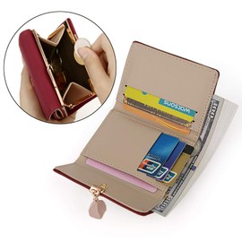 UTO Small Wallet for Women RFID Leather Vegan Leaf Pendant Card Holder Organizer Girls Zipper Coin Purse CA