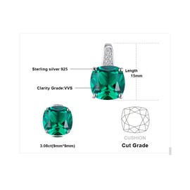 JewelryPalace Cushion Cut 3.4 ct Simulated Emerald Chain Pendant 45 cm, Green Jewellery Set, Women's 925 Silver Necklace, Women's Necklaces, Gemstone Girls, Jewellery with Stone, Women, Valentine's
