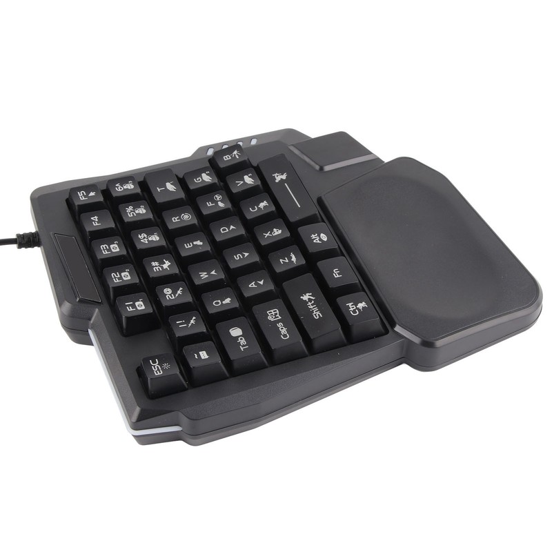 One Handed Gaming Keyboard 35 Keys Waterproof Wide Palm Rest