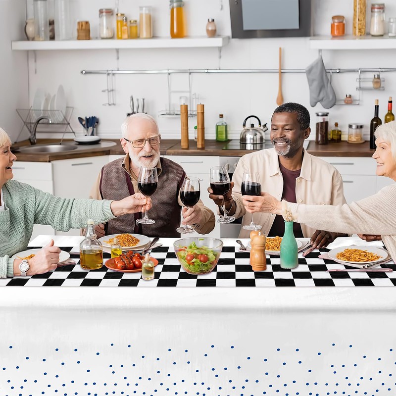 DEMIUKO 6PCS Checkered Table Runner Black White Party Table Decor