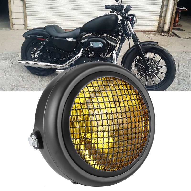 7in 55W Motorcycle Grill Headlight Retro Style Halogen Head Lamp