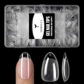 TOMICCA Short Almond Nail Tips, 240Pcs Half Matte Clear Soft Gel XS Short Almond Nails Tip, Full Cover Acrylic Fake Nails for French Nail Extensions DIY Manicure Art, 15 Sizes