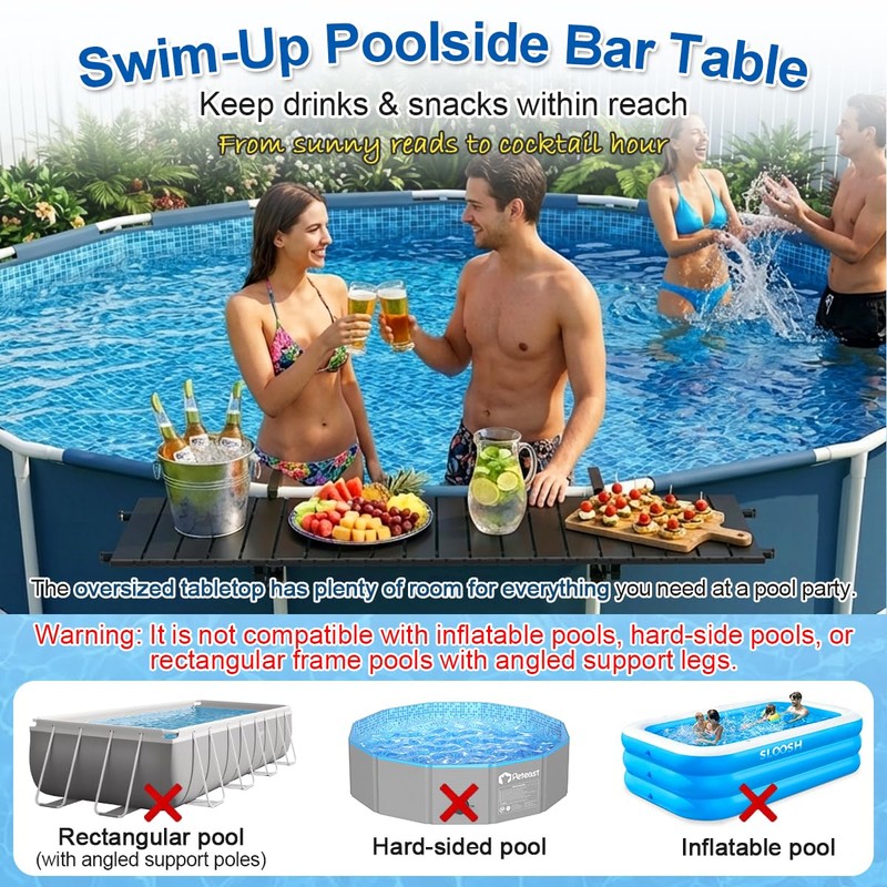Above Ground Pool Bar, 47" x 11.7" Black Pool Bar