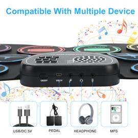 Electronic Drum Set, Marrilley 9 Drum Practice Pad with Headphone Jack, Roll-up Pad Machine Built-in Speaker Drum Pedals Sticks 10 Hours Playtime, Great Holiday Xmas Birthday Gift for Kids