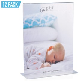 pbf 8.5x11 Acrylic Picture Frame Display Stand | 8.5 x 11 Vertical Clear Acrylic Sign Holder | T-Style Photo Frame for Table Sign, Tabletop Wedding Sign, Menu, QR Code (12-Pack)