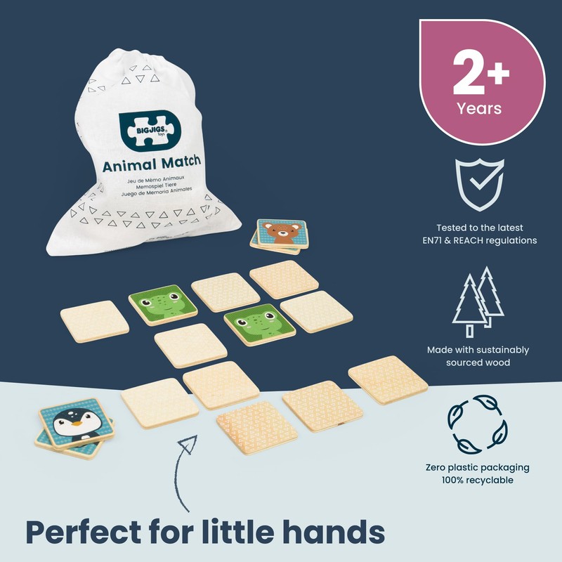 Bigjigs Toys Animal Match - 30 Piece Wooden Animals Pairing